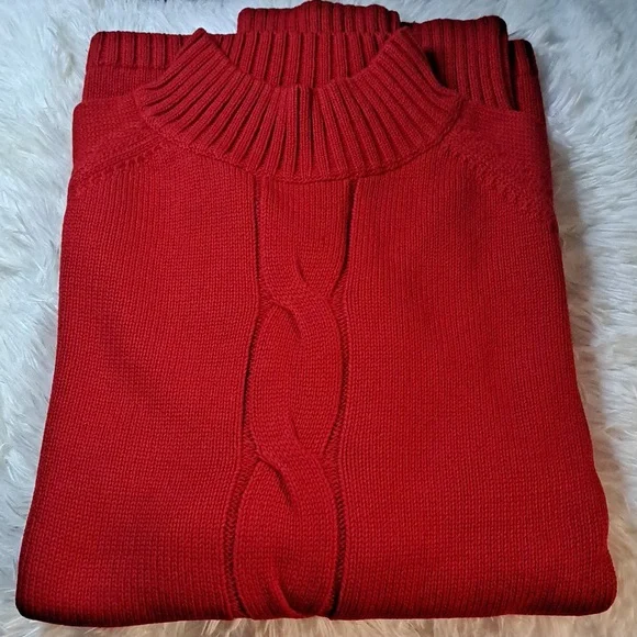 Norm Thompson Red Turtleneck Chunky Swirl Ribbed Hem Grandpacore XL Sweater